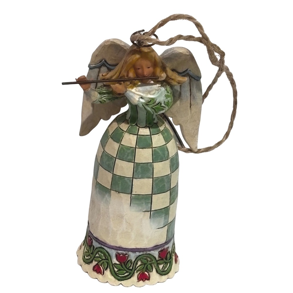 Jim Shore Heartwood Creek Angel Playing Flute Ornament 4014376 Checkered collect